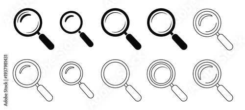 Magnifying Glass Icon Set, Minimal Search Magnifier Symbols for Web, App and Interface Design