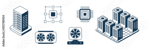 Enterprise HPC and server rack outline icons – Perfect for data center brochures, IT infrastructure blogs, or corporate tech decks.