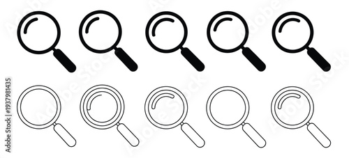 Magnifying Glass Icon, Simple Magnifier or Loupe Search Symbol in Line and Flat Design Vector Illustration