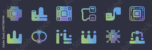 TPU accelerator and AI processor icons – Ideal for hardware tech reviews, machine learning hardware ads, or futuristic web apps.