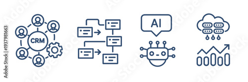Enterprise automation vector icon sheet – Perfect for cloud database diagrams, business analytics, or tech interfaces.