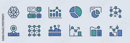 Agentic AI and data science icon set – Suitable for machine learning models, neural network blogs, or analytics tools.