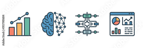 Machine learning and data visualization icons – Ideal for AI dashboards, technical documentation, or big data articles.