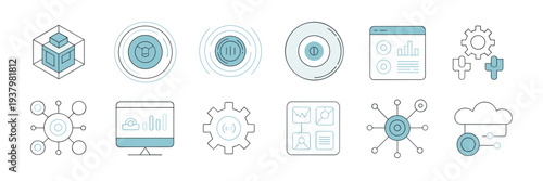 Minimalist AI ecosystem and blockchain icons – Great for cryptocurrency platforms, tech startups, or UI design systems.