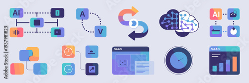 AI workflow builder and dashboard icon pack – Perfect for data visualization, automated systems, or tech branding.
