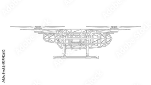 Drone Frame Outline: A detailed outline of a drone's structural frame. Precise lines and angles define the aerial technology, showcasing its design and components.