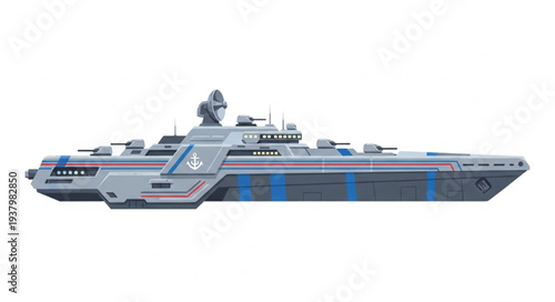 Gray Futuristic Spaceship with Blue Accents.