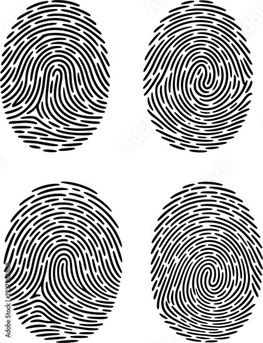 Digital biometric fingerprint identification system vector icons for secure access authentication personal identity and privacy protection
