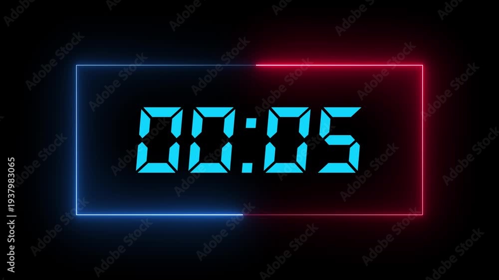 Timer Border Digital 60 Second Countdown Timer with Cyan LED Numbers and Neon ...