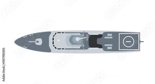 Gray Submarine Top View Illustration.