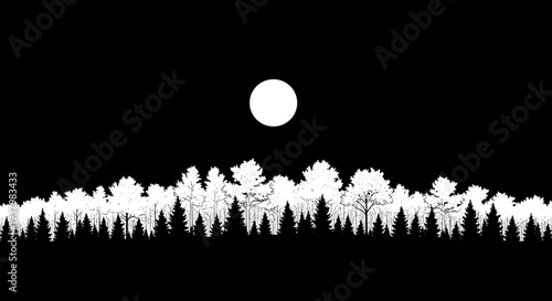 Moonlit Forest Landscape at Night.