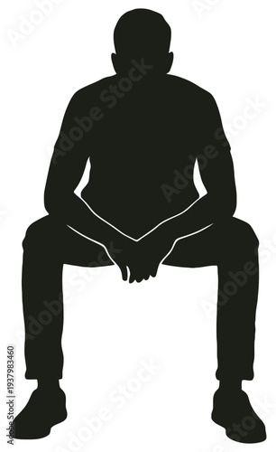 Silhouette of man sitting with elbows on knees isolated on transparent background