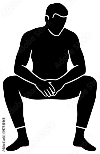 Silhouette of seated man with folded hands isolated on transparent background