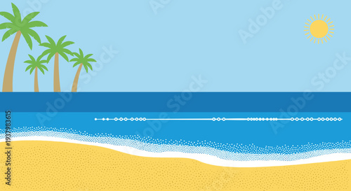 Tropical Beach Scene with Palm Trees.