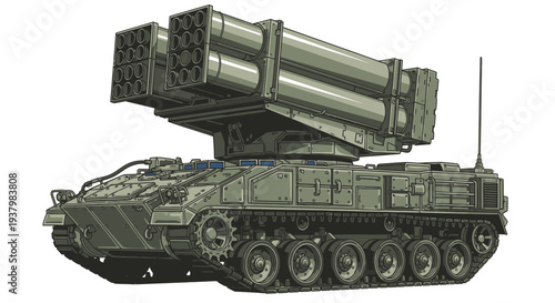 Advanced Military Rocket Launcher System on Tracked Vehicle