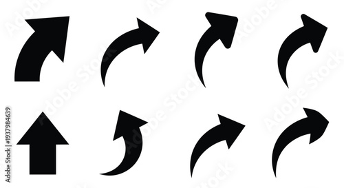 Collection of black arrow icons displaying various directions and curves