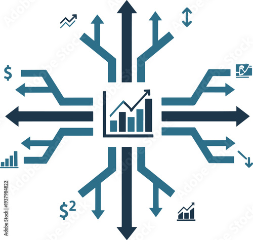 Financial decision making chart vector, multiple outcomes and market trends