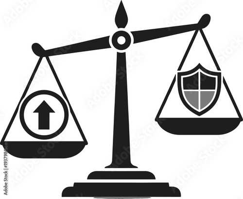 Balancing scale represents risk versus reward in financial decisions