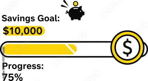 Savings goal progress bar piggy bank illustration showing 75 percent