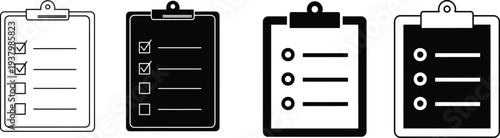 Four clipboards with different checklist designs isolated on transparent background