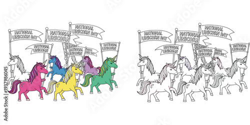 Cheerful Unicorn Parade for National Unicorn Day Celebration