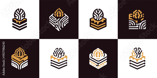 Icon Set Vector of 8 Brain Cake Dessert Logos