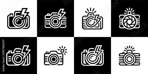 Icon Set Vector of 8 Camera Photography Flash Symbols