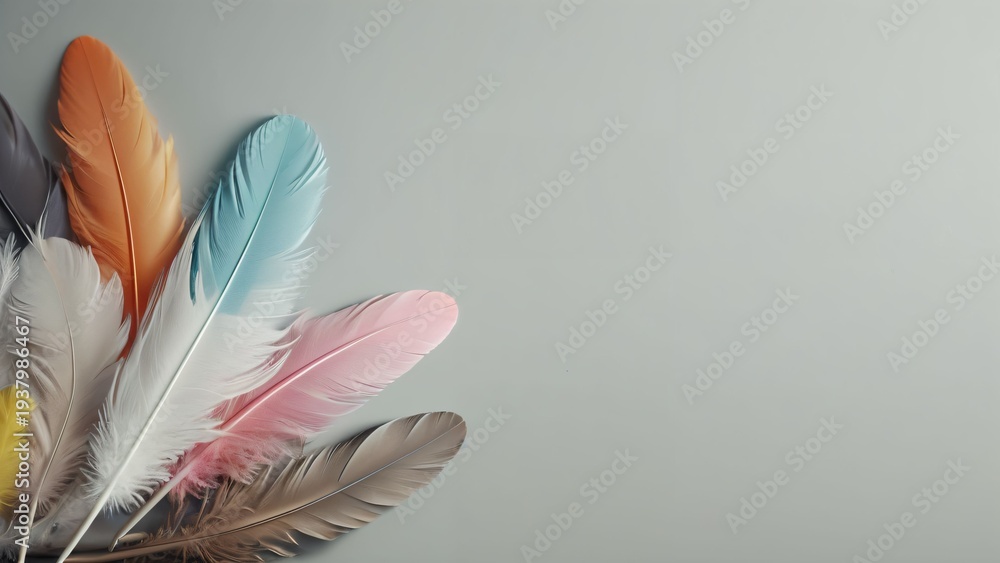 Obraz premium Pastel Feathers in Corner Minimal Background