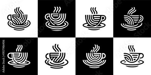 Icon Set Vector of 8 Coffee Cup Cafe Logos