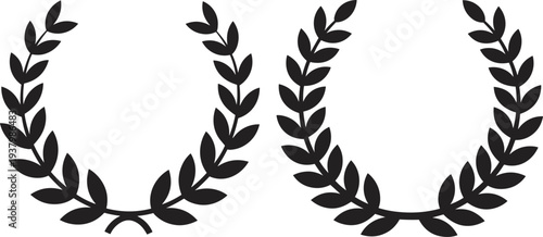 Two Black Laurel Wreath Silhouettes on White Background leaves foliage