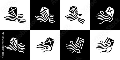 Icon Set Vector of 8 Kite Flying in Wind Weather Icons