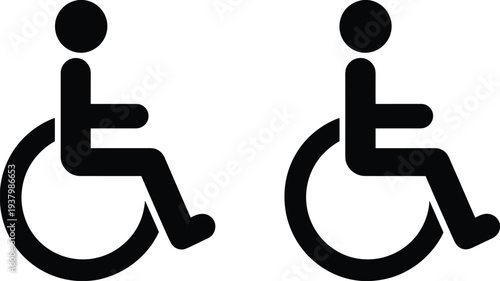Two Black Wheelchair Accessibility Symbols on White Background disabled person