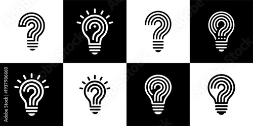 Icon Set Vector of 8 Light Bulb Question Mark Ideas