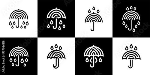 Icon Set Vector of 8 Umbrella and Rain Symbols