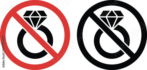 Two No Engagement Ring Icons One Red One Black On White Background no wedding ring forbidden