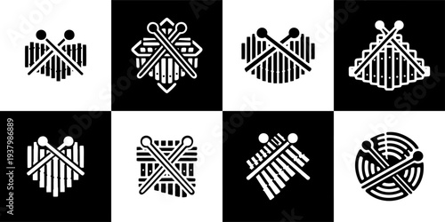 Icon Set Vector of 8 Xylophone and Percussion Music Icons