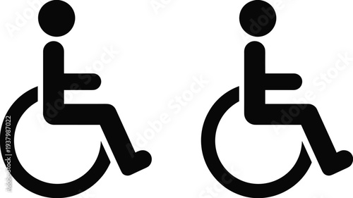 Two Wheelchair Accessibility Icons Black Silhouette On White Background disabled handicap