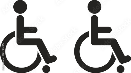 Wheelchair Accessibility Symbol in Black Silhouette on White Background Keywords: wheelchair, accessibility, disabled, handicap