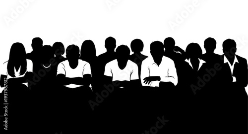 Group of People Silhouetted Together.