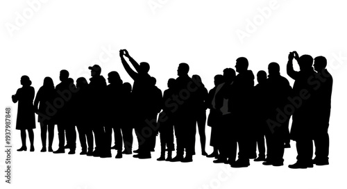 Group of People Silhouetted Together.
