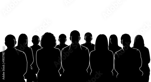 Group of People Silhouetted Together.