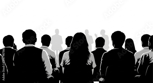 Group of People Silhouetted Together.