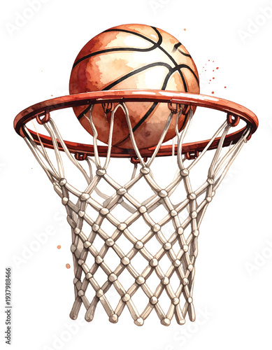 watercolor Basketball hoop and ball, sport equipment, game, contest, recreation, competitive, action, healthy lifestyle, transparent background