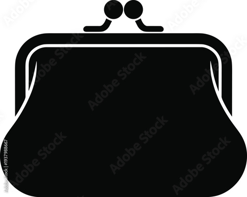 Coin purse wallet black and white vector on white background.