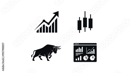 Set of finance and stock market icons isolated on white background. bullish trend, candles