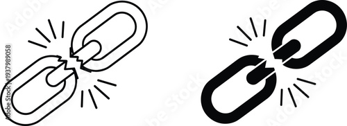 Broken Chain Link Disconnect Break Freedom Liberty Separation Damage Weak Link Burst Explosion Icon Line Art Vector Illustration Set