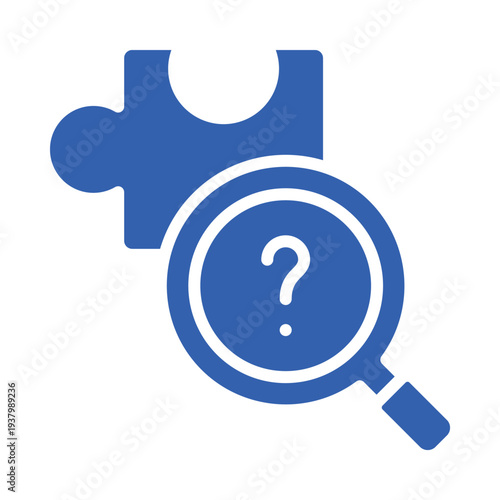 blue puzzle piece with magnifying glass and question mark