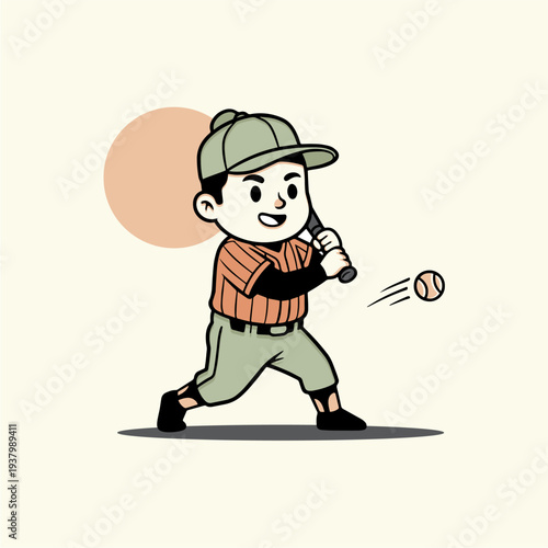 Cartoon Boy Playing Baseball