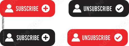 Subscribe and unsubscribe button set with user icons, modern web UI call to action elements isolated on gray background