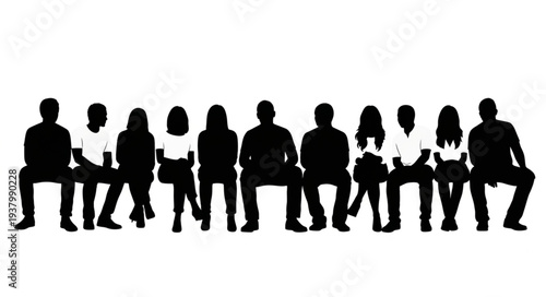 Group of People Sitting Together Silhouettes.
